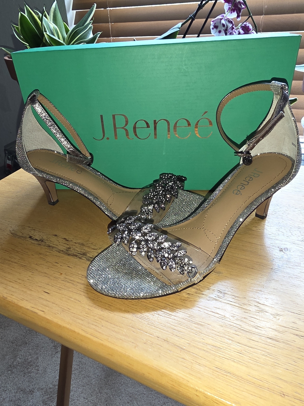 J.Renee Crystal Ankle-Strap Heels Pewter Sparkle